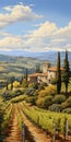 Italian Vineyard Landscape Painting In The Style Of Dalhart Windberg Royalty Free Stock Photo
