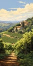 Italian Vineyard Landscape Painting In The Style Of Dalhart Windberg