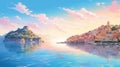 Italian Waterscape: Anime Aesthetic For Kids With Richly Detailed Landscapes Royalty Free Stock Photo