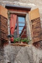 Italian window on the brick wall Royalty Free Stock Photo