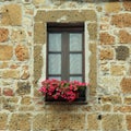 Italian window with nice flowers in old stone house, Tuscany, It Royalty Free Stock Photo