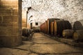 Italian wine cellar in barrels