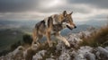 Italian Wolf\'s Playful Chase in the Apennine Mountains