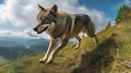 Italian Wolf\'s Playful Chase in the Apennine Mountains