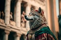 Italian wolf wearing Italy national dress or clothes, Generative AI