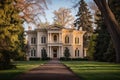 italianate with belvedere and tall trees in the background