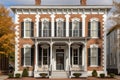 italianate building facade detailing with windows, pillars, and cupola