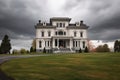 italianate house with belvedere in the cloudy weather