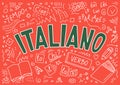 Italiano. Language hand drawn doodles and lettering
