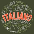 Italiano. Language hand drawn doodles and lettering