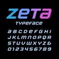 Italic square font. Vector alphabet with latin letters and numbers.