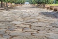 Italica Santiponce, Andulucia, Seville,Spain, 04.05.2017 Stone pavement at the main street of the ancient Roman city of Italica.