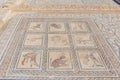 ITALICA, SPAIN, JUNE 25, 2019: Mosaics at roman ruins at Italica