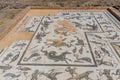 ITALICA, SPAIN, JUNE 25, 2019: Mosaics at roman ruins at Italica, Spain