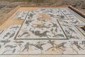 ITALICA, SPAIN, JUNE 25, 2019: Mosaics at roman ruins at Italica, Spain