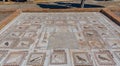 ITALICA, SPAIN, JUNE 25, 2019: Mosaics at roman ruins at Italica, Spain