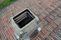 Italiy tile roof chimney detail drone view