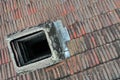 Italiy tile roof chimney detail drone view