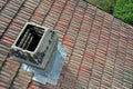 Italy tile roof chimney detail drone view