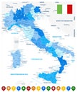 Italy Administrative Divisions Map Blue Colors and Colored Map Icons