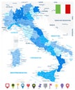 Italy Administrative Divisions Map Blue Colors and Flat Map Icons