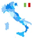 Italy Administrative Divisions Map Blue Colors Isolated On White - No text
