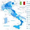 Italy Administrative Divisions Map Blue Colors and Navigation Map Icons