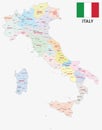 Italy administrative and political map with flag
