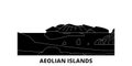 Italy, Aeolian Islands flat travel skyline set. Italy, Aeolian Islands black city vector illustration, symbol, travel