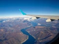 Italy - Aerial panoramic view of the Lake Lago di Como and Lago Maggiore seen from a commercial flight Royalty Free Stock Photo