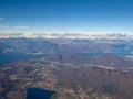 Italy - Aerial panoramic view of the Lake Lago di Como and Lago Maggiore seen from a commercial flight Royalty Free Stock Photo