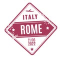Italy airport stamp. Travel tourist visa with grunge texture