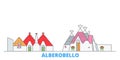 Italy, Alberobello line cityscape, flat vector. Travel city landmark, oultine illustration, line world icons