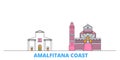 Italy, Amalfi Coast line cityscape, flat vector. Travel city landmark, oultine illustration, line world icons