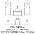 Italy, Ancona, Basilica Cattedrale Metropolitana Di San Ciriaco travel landmark vector illustration