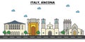 Italy, Ancona. City skyline architecture . Editable