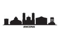 Italy, Ancona city skyline isolated vector illustration. Italy, Ancona travel black cityscape