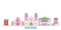 Italy, Ancona line cityscape, flat vector. Travel city landmark, oultine illustration, line world icons