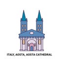 Italy, Aosta, Aosta Cathedral travel landmark vector illustration