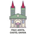 Italy, Aosta, Castel Savoia travel landmark vector illustration