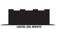 Italy, Apulia, Castel Del Monte city skyline isolated vector illustration. Italy, Apulia, Castel Del Monte travel black