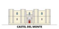 Italy, Apulia, Castel Del Monte flat landmarks vector illustration. Italy, Apulia, Castel Del Monte line city with