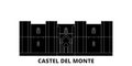 Italy, Apulia, Castel Del Monte flat travel skyline set. Italy, Apulia, Castel Del Monte black city vector illustration