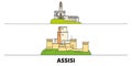 Italy, Assisi flat landmarks vector illustration. Italy, Assisi line city with famous travel sights, skyline, design.