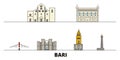 Italy, Bari flat landmarks vector illustration. Italy, Bari line city with famous travel sights, skyline, design.