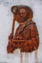 Italy. Bari. Popular devotion. Sculpture of terracotta depicting Saint Nicholas installed on an old city wall.