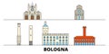 Italy, Bologna flat landmarks vector illustration. Italy, Bologna line city with famous travel sights, skyline, design.
