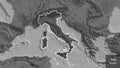 Italy border shape overlay. Glowed. Bilevel. Labels