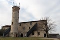 The Mirabella Tower, the only fragment from chiesa di Santo Stefano in Castello, Brescia, Lombardy, Italy Royalty Free Stock Photo