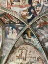 Beautiful and colorful fresco in the cloister next to the cathedral in Bressanone, Italy